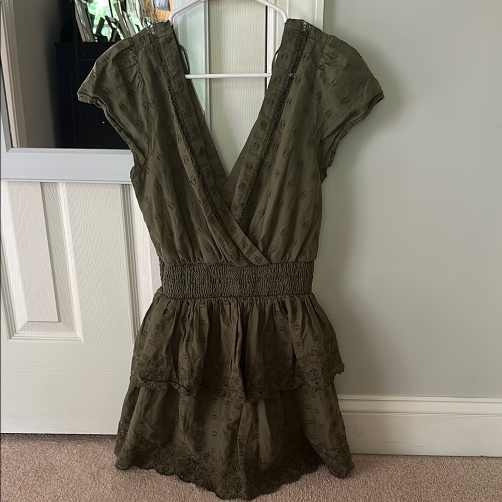 American Eagle Outfitters Green Mini Dress V-Neck Flutter Sleeve